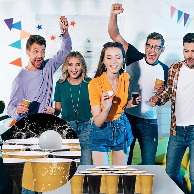 KesaPlan 100PCS 16 oz Plastic Cups Graduation Cups Black and Gold Cup Disposable Party Cups Bulk for Party Graduation Wedding Birthday Halloween Family Gatherings and Festive Celebrations