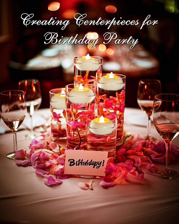 Homemory 24Pack 2” Flameless Led Floating Candles, 200 Hour Plastic Battery Operated Flickering Waterproof Tealights for Cylinder Vases, Centerpieces at Wedding, Party, Pool, Holiday (White Base)