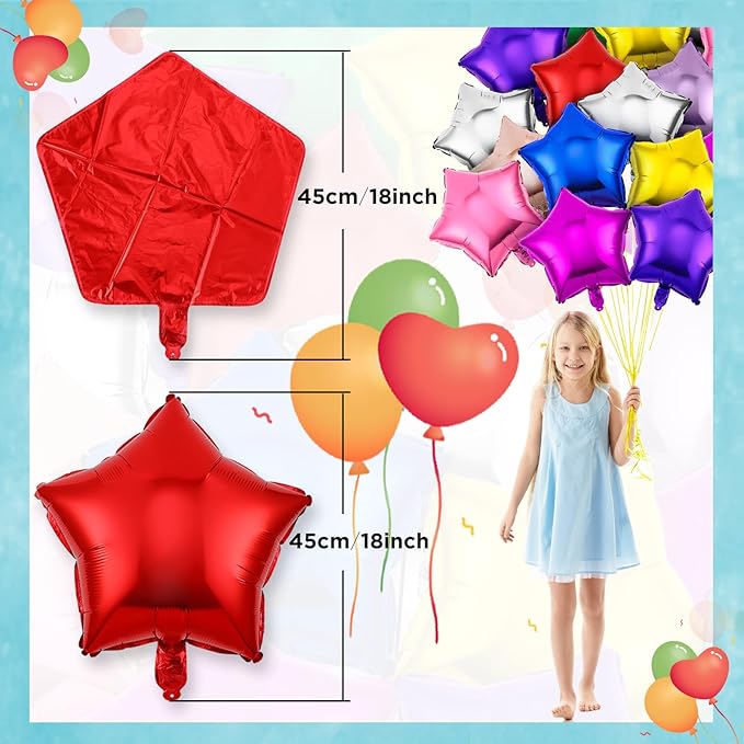 150 Pcs Star Shaped Foil Balloons 18 Inch for New Year Eve Party Decorations, Self-sealing Helium Star Balloons Foil for Birthday, Wedding, Baby Shower (Colorful)