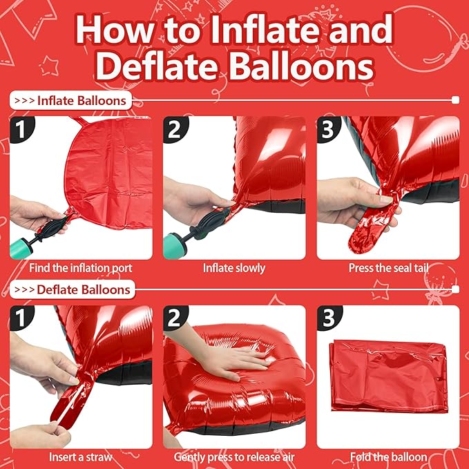 NISOCY 25PCS Red Black Square Foil Balloons Wall Backdrop Double Sided Red Black Balloons Arch Kit for Birthday Valentine's Day Halloween Graduation Wedding Anniversary Party Decorations