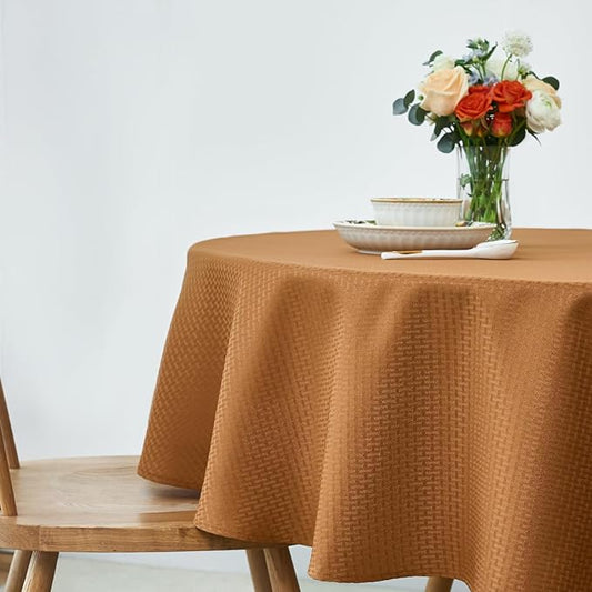 maxmill Tablecloth Weaved Texture Pattern Tablecloth Water Resistance Antiwrinkle Spillproof Soft Table Cloth for Fall Harvest Thanksgiving Parties Holiday Dinners, Round 90 Inch, Amber