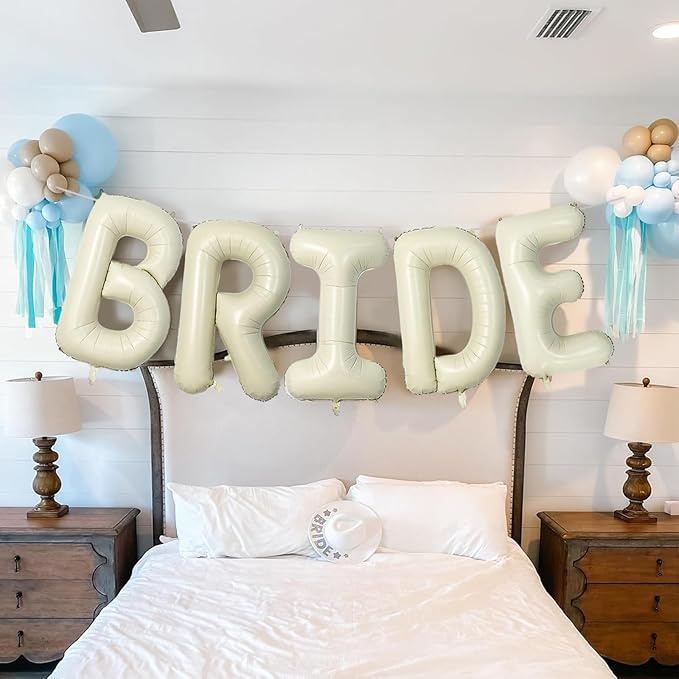 40 Inch Beige BRIDE Balloon for Bachelorette Party Decorations, Large Cream White Foil BRIDE Letter Balloons Sign for Bridal Shower Wedding Engagement Bride To Be Party Favors Decor