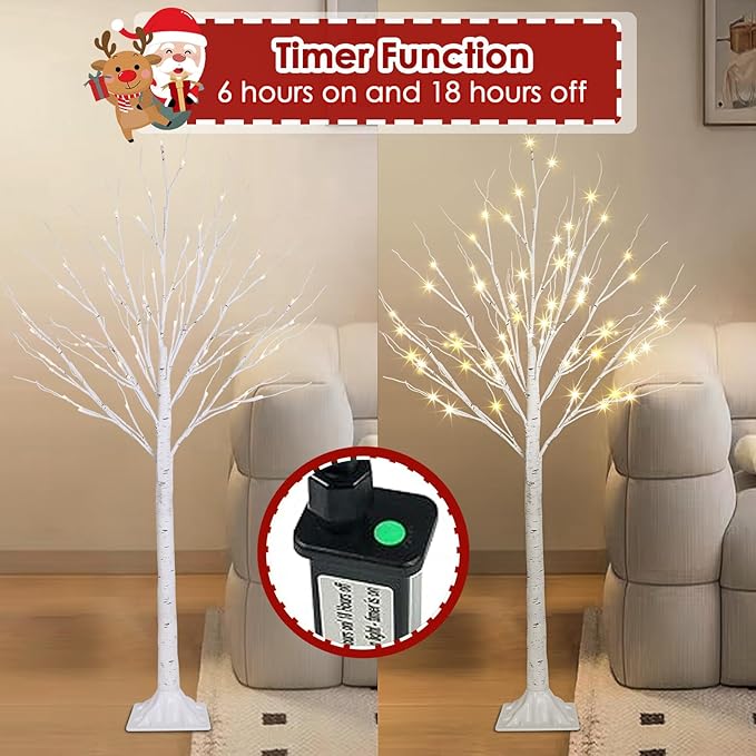 1-Pack 4FT Lighted Birch Tree (Higher & Floor Standing), Birch Christmas Tree for Indoor & Outdoor, Warm White 96 LED Birch Tree Lights for Outdoor Christmas Decorations Indoor Home Thanksgiving