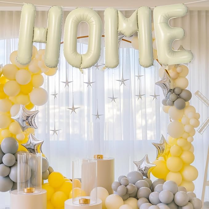 40 Inch Beige HOME Balloon Banner for House Warming Decoration Party, Large Cream White Foil Letter Balloons Sign for Housewarming, New Home Party, Homecoming Decor and Welcome Home Decorations