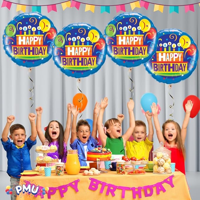 PMU Happy Birthday Cake and Balloons 18 Inch Mylar-Foil Balloon Pkg/5
