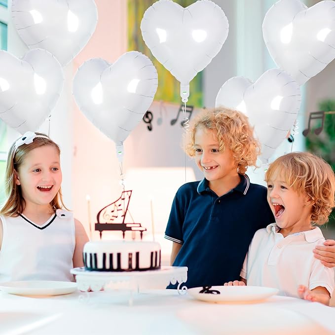 12 Pcs White Heart Balloons,18 Inch Heart Foil Balloons Love Balloon Valentine Balloon for Birthday Party Wedding Engagement Party Baby Shower Valentine Day Decorations (white)