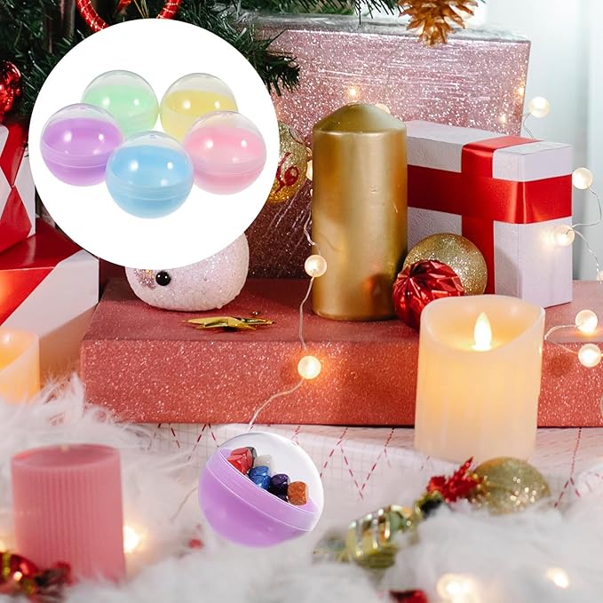 Toyvian 50pcs Gumball Vending Machine Capsules, 2 Inch Empty Round Plastic Containers, Clear-colored Toy Bulk Balls Supplies for Prize Easter Party Favor Surprise Stuffer Diy Craft(5 Colors)