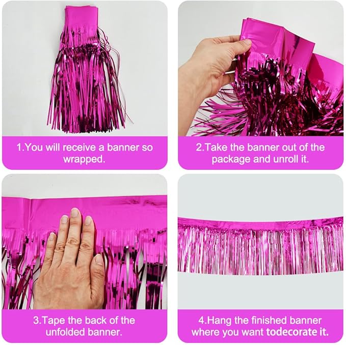 BEISHIDA 3 Packs Metallic Foil Fringe Garland Rose Red Wall Hanging Tinsel Fringe Banners for Car Floats Bridal Shower Wedding Birthday Easter Graduation Holiday Party Decoration(30 Feet)