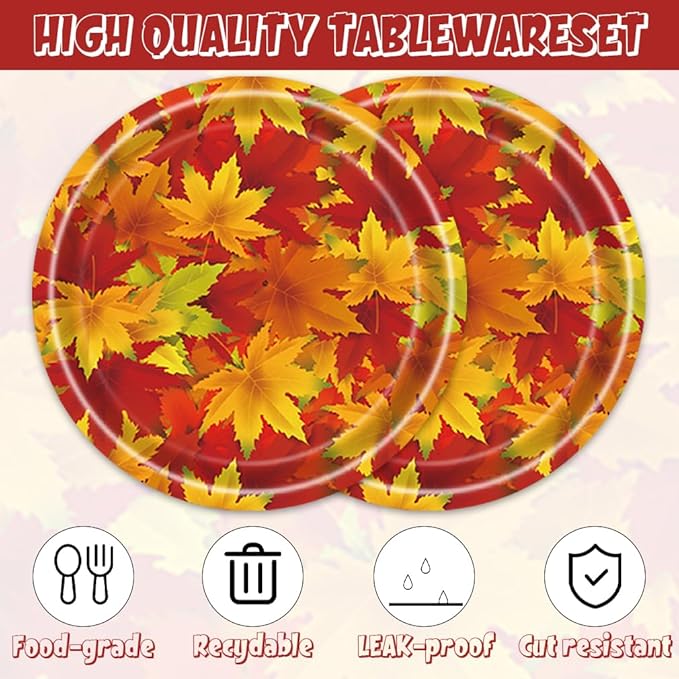 40Pcs Fall Birthday Decorations Autumn October Paper Plates and Napkins for Thanksgiving Party Supplies Decor Fall Birthday Party Decorations
