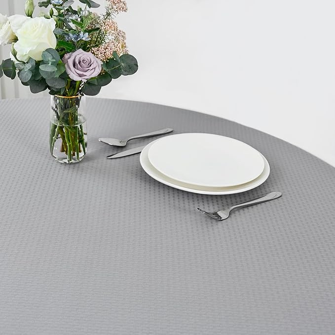 maxmill Round Weaved Texture Design Tablecloth Spill-Proof Wrinkle Free Soft Washable Table Cloth for Circular Table Cover, for Dining Room Buffet Banquet Parties Holiday Dinner, 70 Inch Light Grey