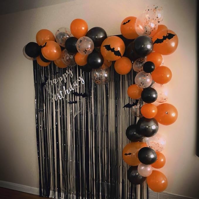 Orange Black White Balloons, 60 Packs 12 Inch Halloween Party Balloons, Black and Orange Helium Balloon with Confetti Balloons for Happy Halloween Wedding Birthday Baby Shower Party Decorations