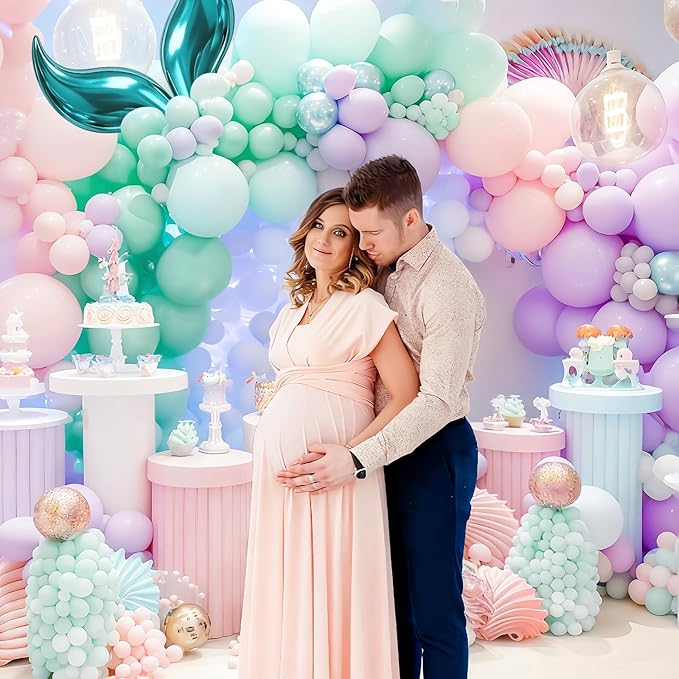 Mermaid Balloon Arch Kit 145pcs Purple Pastel Pink light Blue Balloons with Mermaid Tails Foil Balloons Garland for Ocean Themed Party Baby Shower Decorations