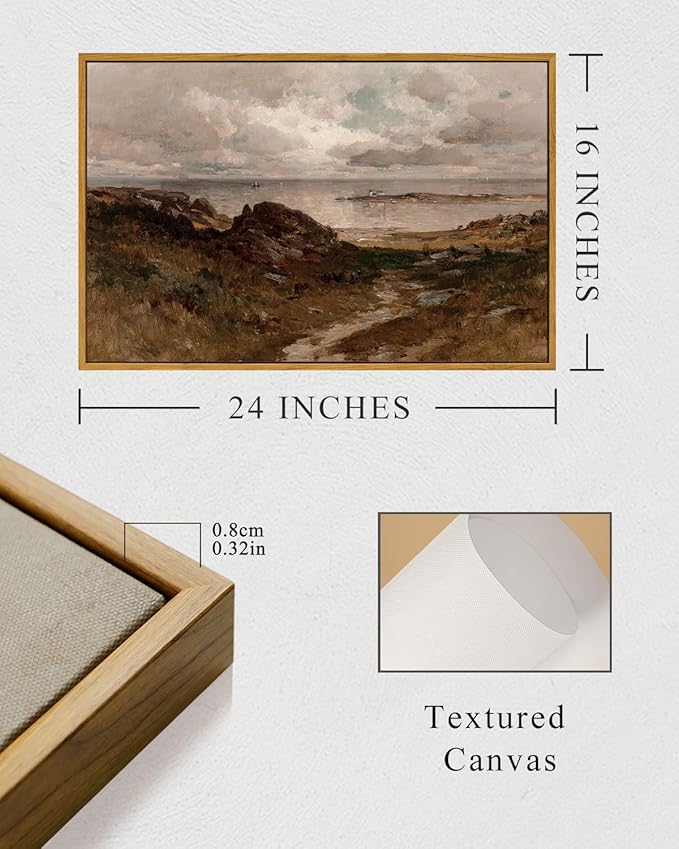 InSimSea Framed Canvas Wall Art Vintage Decor, Seaside Path Wilderness Landscape Paintings Artwork, Large Prints, Retro Wall Decorations for Living Room Bedroom Bathroom, 16"x24"