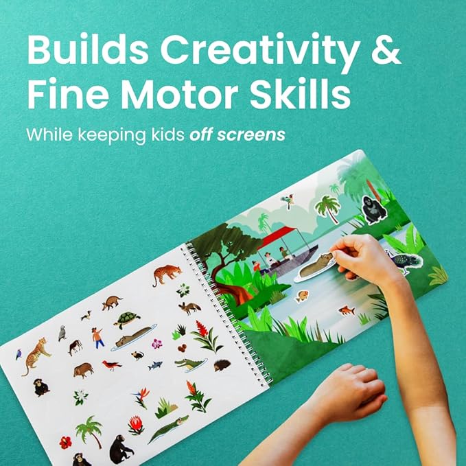 Cupkin Safari Animal Sticker Book Activity for Kids, Toddler Airplane Travel Essentials, 500+ Stickers for Kids + 12 Scenes + 12 Coloring Book Pages, Animal Lover Children's Gift, Crafts Ages 2-8