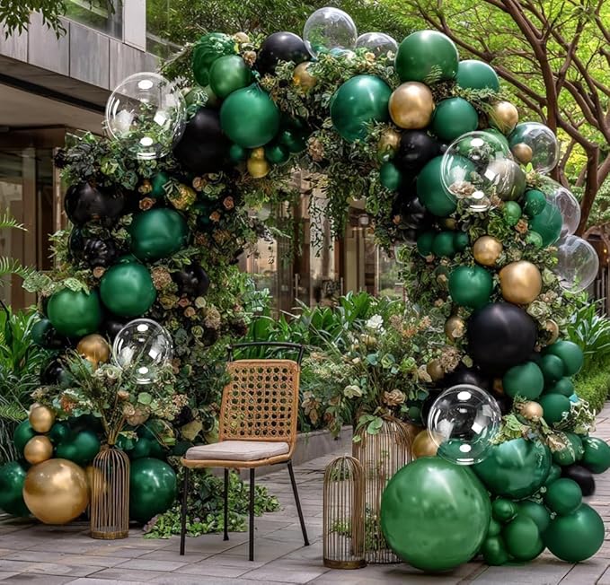 Dark Green Black Balloon Arch Double Stuffed Emerald Hunter Green Black Gold Balloon Garland Kit for Birthday Baby Shower Christmas New Year Wedding Bridal Jungle Graduation Party Decor
