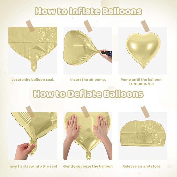 Champagne Gold Heart Balloons, Heart Shaped Ballons, 20 Pcs 5/10/18 inch Gold Foil Love Balloons for Valentine's Day Decorations Wedding Engagement Bridal Showers Anniversary Celebrations