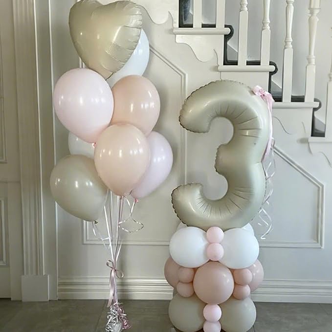 Cream Heart Balloons,12Pcs 18 Inch Beige Foil Love Heart Shaped Neutral Balloons for Bridal Princess Engagement Party Boho Wedding Gender Reveal Anniversary Birthday Valentines Day Decorations