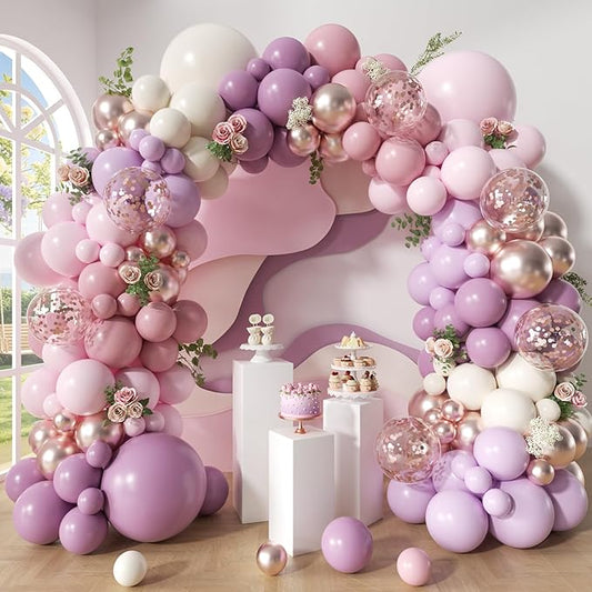 Dusty Purple Balloon Arch Kit, 152Pcs Dusty Pink White Sand Lavender Lilac Light Purple Champagne Gold Confetti Balloons for Baby Bridal Shower Wedding Engagement Birthday Party Decorations