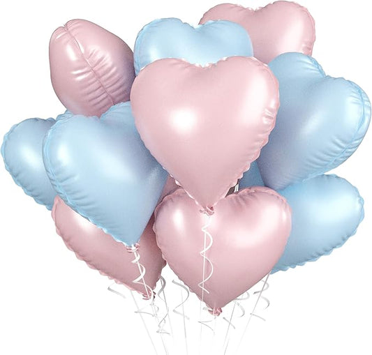 Pink Blue Heart Balloons, 18 Inch Pastel Blue Pink Foil Balloons, 18 Inch Light Pink and Blue Heart Shape Balloon for Girls Boys Birthday Baby Shower Gender Reveal Party Decorations