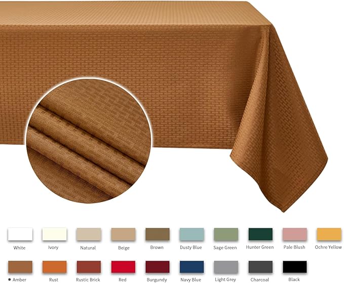 maxmill Tablecloth Weaved Texture Design Stain Resistant Waterproof and Wrinkle Resistant Table Cloth for Dining Room Decoration Fall Harvest Thanksgiving Parties, Rectangle 60 x 120 Inch, Amber