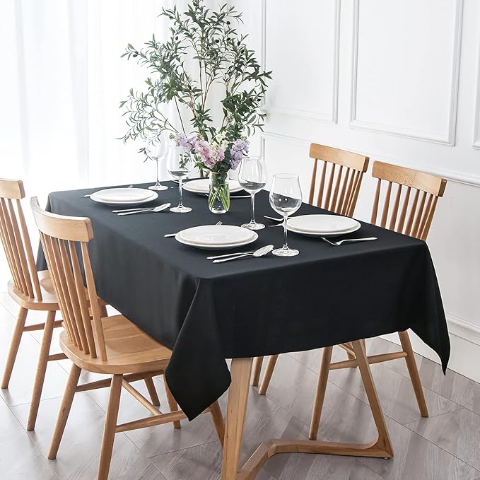 maxmill Rectangle Textured Tablecloth Waterproof Spillproof Wrinkle Free Table Cloth, Kitchen Dining Tabletop Decoration, Fabric Table Cover for Outdoor and Indoor Use, 52 x 70 Inch, Black