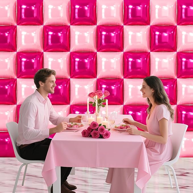 NISOCY 48PCS Hot Magenta Pink Square Foil Balloons Wall Backdrop Double Sided Metallic Pink Balloons Arch Kit for Anniversary Bachelorette Birthday Engagement Bridal Baby Shower Party Decorations