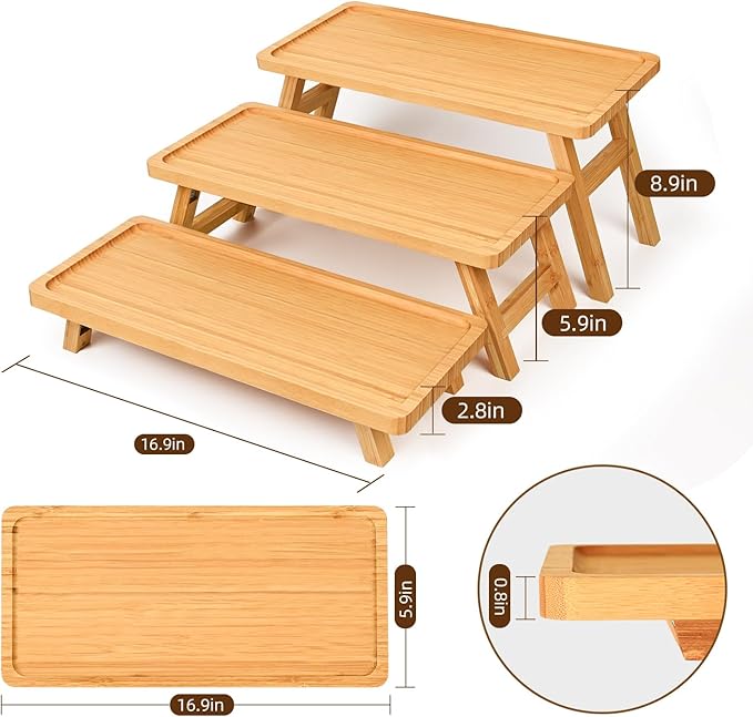 GEHE Natural Bamboo Cupcake Stand, Foldable 3 Tier Cupcake Display Stand Tower, Dessert Table Serving Tray for Birthday/Wedding/Christmas/Party, Charcuterie Boards