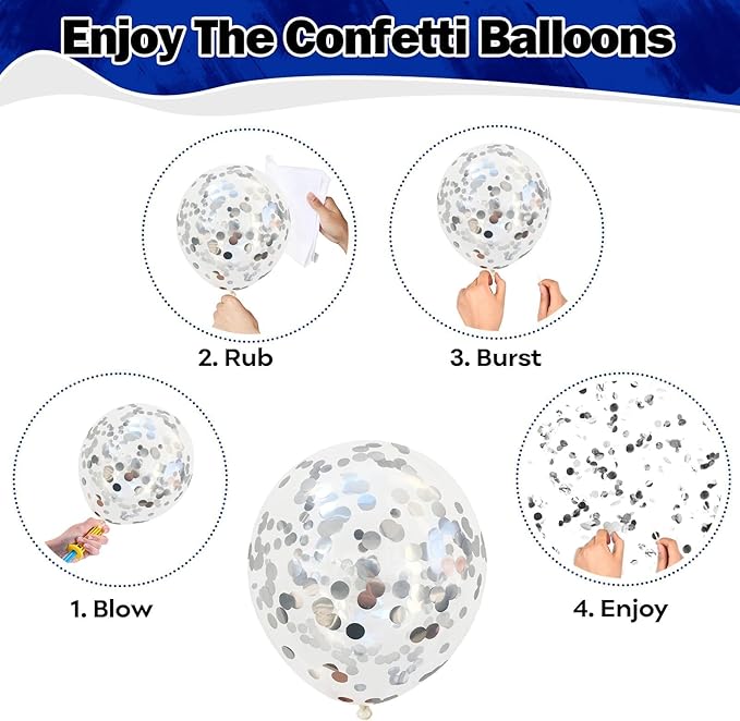 Blue Silver Balloons 12 Inch Navy Blue Silver White Balloons 35 Pcs Night Blue Metallic Silver Helium Latex Balloon Set for Graduation Retirement Wedding Bridal Baby Shower Birthday Party Decorations