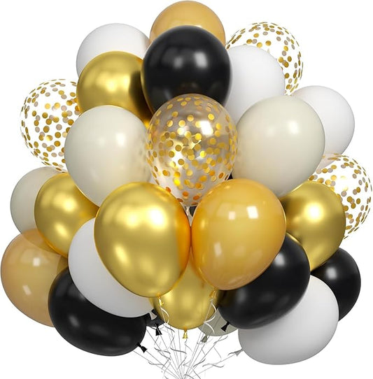 Black Gold Beige Balloons, 60PCS Black Gold White Sand Balloons Party Balloon with Metallic Gold Confetti Party Balloon for Graduation, Weddings, Birthday, New Year Decorations