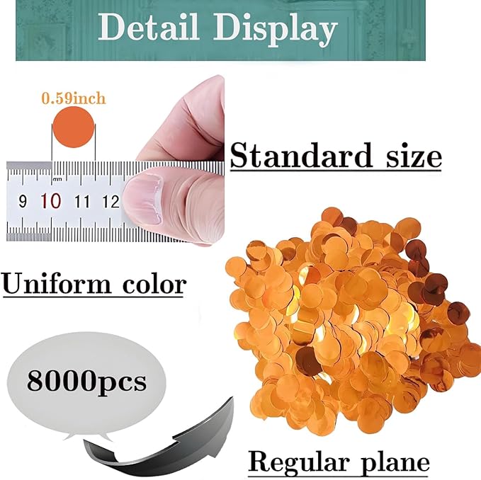 Orange Metallic Foil Confetti 8000 Pcs Shiny Round Table Confetti for Fill Balloon Wedding Graduation Party Decorations,60g of pack
