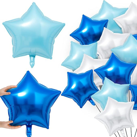 100 Pcs Blue White Star Foil Balloons 18 Inch, Helium Balloons Pentagram for Baby Shower, Birthday, Wedding, Engagement, Party Decoration