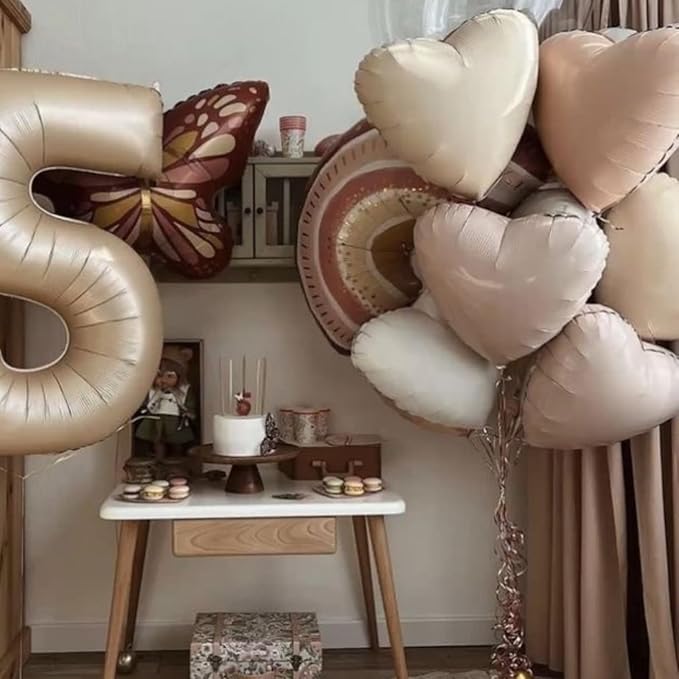 Cream Heart Balloons, Heart Shaped Ballons, 20 Pcs 5/10/18 inch Beige Foil Love Balloons for Valentine's Day Decorations Wedding Engagement Bridal Showers Anniversary Boho Celebrations