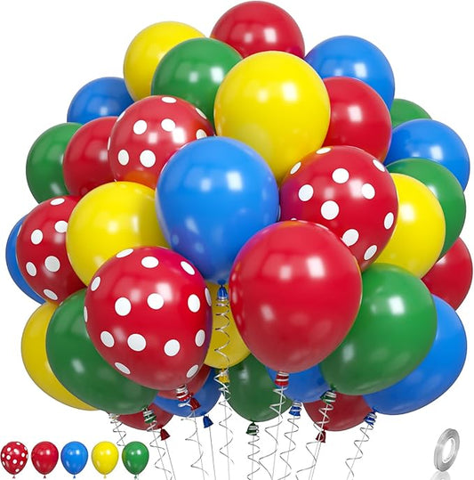 Red Yellow Blue Balloons, Red Blue Green Party Balloons Red Polka Dot Balloons Carnival Circus Balloons Yellow Green Latex Balloons For Kids Adults Birthday Carnival Theme Party Wedding Baby Shower
