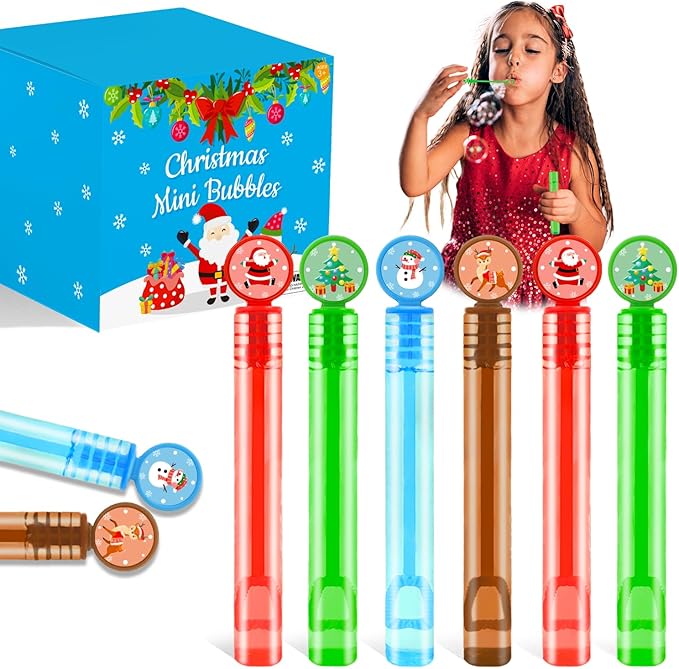 100 Pack Christmas Small Gifts Toys Prizes for Kids, Bulk Xmas Mini Bubble Wands Party Favors Accessories for Toddlers, Winter Holiday Non Candy Treats Goodie Bag Stuffers Fillers for Boys Girls