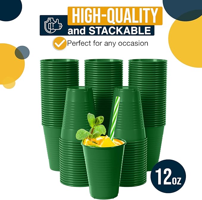 Exquisite Party Solids 12 Oz Green Plastic Cups For Party Supplies 50 Pack | Green Disposable Cups Plastic | Disposable Drinkware For Parties, Events & Everyday