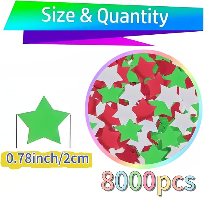 Red White Green Star Confetti 0.78inch/2cm 8000PCS Table Confetti for Christmas Party Birthday Decoration or Filled Balloons
