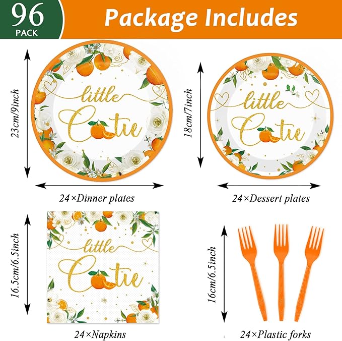 ZOIIWA Little Cutie Baby Shower Decorations Plates And Napkins Orange Tableware Little Cutie Orange Disposable Paper Plates Tangerine For Hey Cutie Birthday Themed Party Decorations Supplies 24Guests