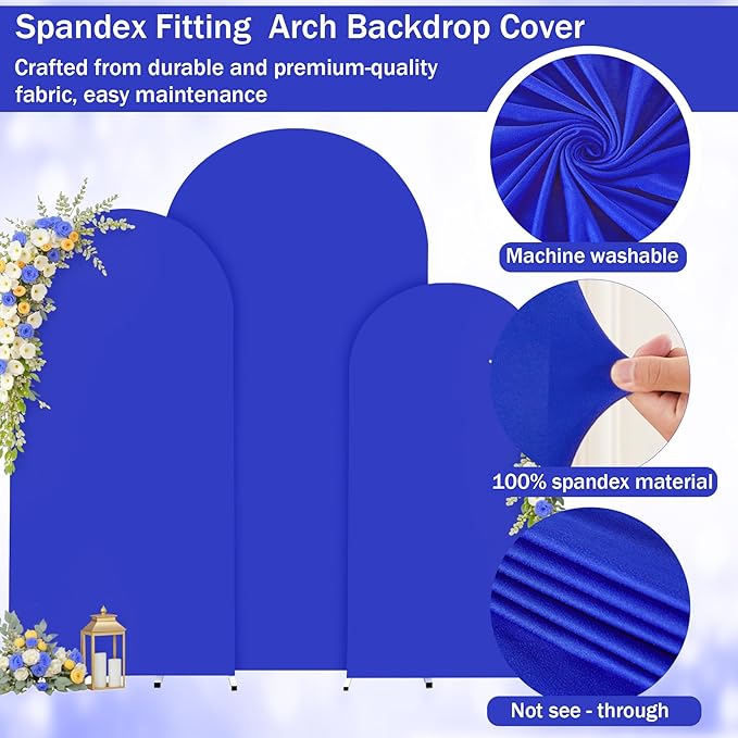 (7.2FT, 6.6FT, 6FT) Wedding Arch Cover Set of 3 Royal Blue Spandex Fitted Arch Cover for Round Top Chiara Backdrop Stand Covers for Birthday Party Banquet Photo Background Decoration