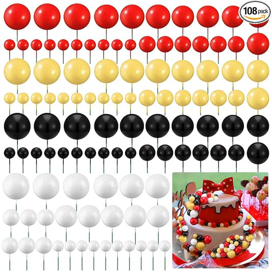 108 Pcs Balls Cake Topper DIY Cupcake Insert Foam Balloons for Cake Baking Wedding Anniversary Birthday Decoration(Classic Colors,Multi Sizes)