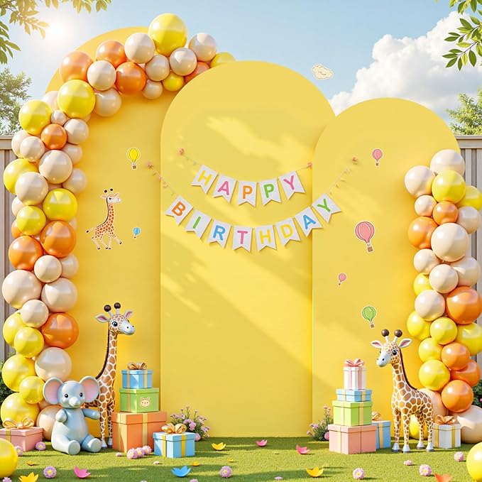 (7.2FT, 6.6FT, 6FT) Wedding Arch Cover Set of 3 Yellow Spandex Fitted Arch Cover for Round Top Chiara Backdrop Stand Covers for Birthday Party Banquet Photo Background Decoration