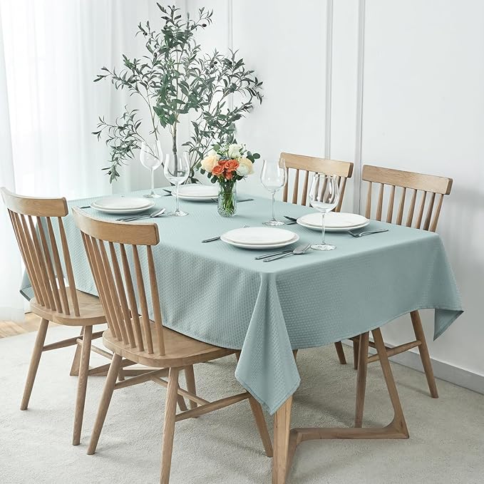 maxmill Rectangle Tablecloth Weaved Pattern Waterproof Spillproof Wrinkle Free Table Cloth, Kitchen Dining Tabletop Decoration, Fabric Table Cover for Holiday Parties, 52 x 70 Inch, Dusty Blue