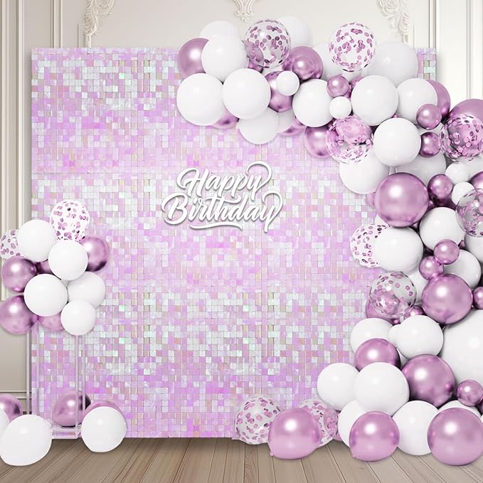 36 PCS Colorful Pink Shimmer Wall Backdrop, Square Sequin Photo Backdrops Panel, Glitter Wall Background for Birthdays, Weddings, Halloween, Engagements, Disco Bachelorette Party Decoration (6FTx6FT)