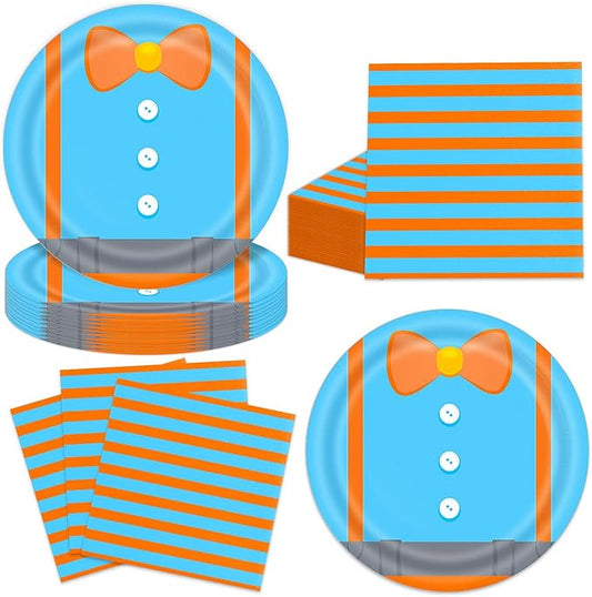 40Pcs English Teacher Birthday Party Decorations Orange and Blue Plates and Napkins Party or Baby Shower Supplies Set for 20 Guests