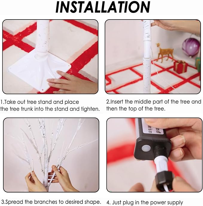 2-Pack 4FT Lighted Birch Tree, Birch Christmas Tree for Indoor & Outdoor, Upgraded 96 LED Birch Tree Lights for Outdoor Christmas Decorations Indoor Home Thanksgiving (Warm White & Cool White)