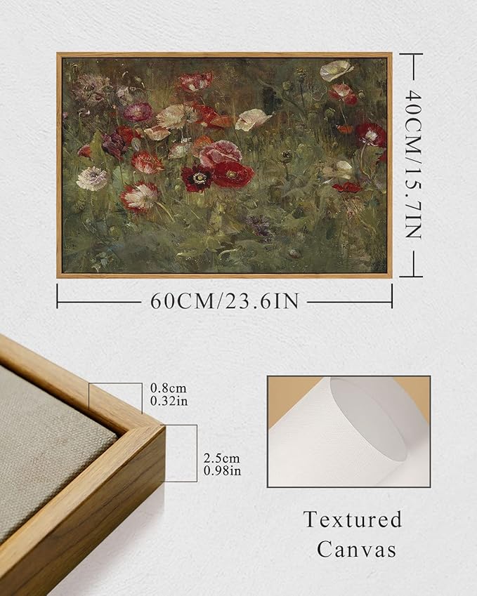 InSimSea Framed Canvas Wall Art Vintage Decor, Home Decor Classical Floral Scenic Oil Painting Canvas Prints, Rustic Wall Decorations for Bedroom Bathroom Office Decor, 16"x24"