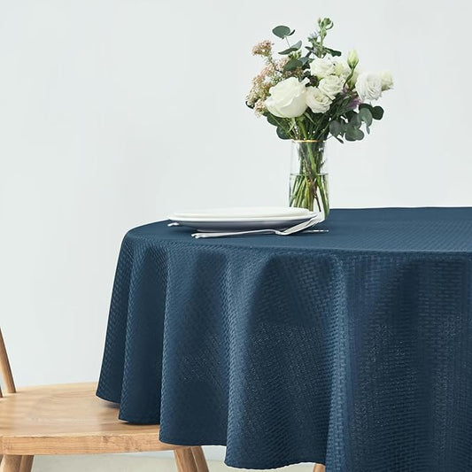 maxmill Round Weaved Texture Design Tablecloth Spill-Proof Wrinkle Free Soft Washable Table Cloth for Circular Table Cover, for Dining Room Buffet Banquet Parties Holiday Dinner, 70 Inch Navy Blue
