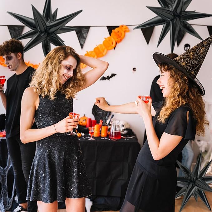 Star Balloons 60Pcs Black Balloon 12 Spike Foil Balloons Explosion Mylar Cone Balloon Magic Party Decorations Backdrops for Halloween Graduation Birthday Wedding Anniversary Retirement