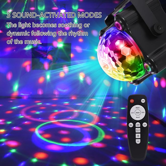 Party Lights Disco Ball Light,Dj Disco Light Sound Activated LED Light 6 Colors for Home Room Dance Parties Birthday Karaoke Halloween Christmas Wedding Show Club Decorations