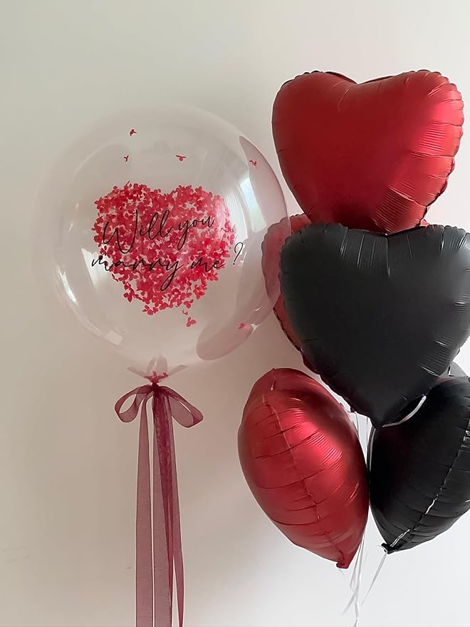 Black Red Heart Balloons,12Pcs 18Inch Black Metallic Red Heart Shaped Foil Balloons for Birthday Valentine's Day Anniversary Wedding Engagement Party Decorations