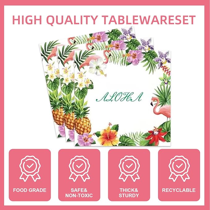 167Pcs Hawaiian Aloha Party Decorations Flamingo Party Plates Napkins Cups Forks Straws Balloons Banner Tablecloth Cake Toppers Hawaiian Luau Aloha Tropical Birthday Party Supplies
